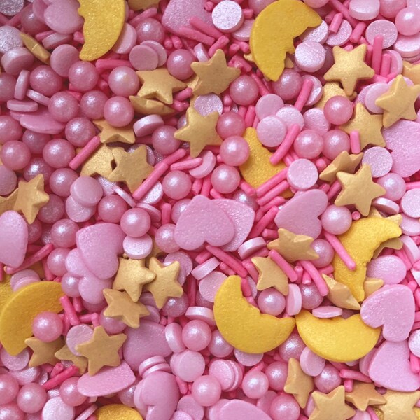 Pink Moon and Stars Sprinkle Mix. Cake decorating, cupcake sprinkles | To The Moon & Back