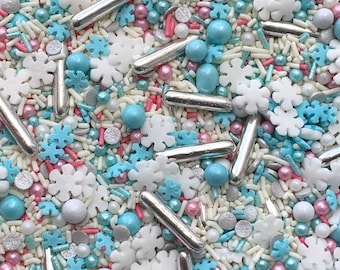 Pink and Blue Snowflake Sprinkle Mix. Cake decorating, cupcake sprinkle mix | Baby It’s Cold Outside
