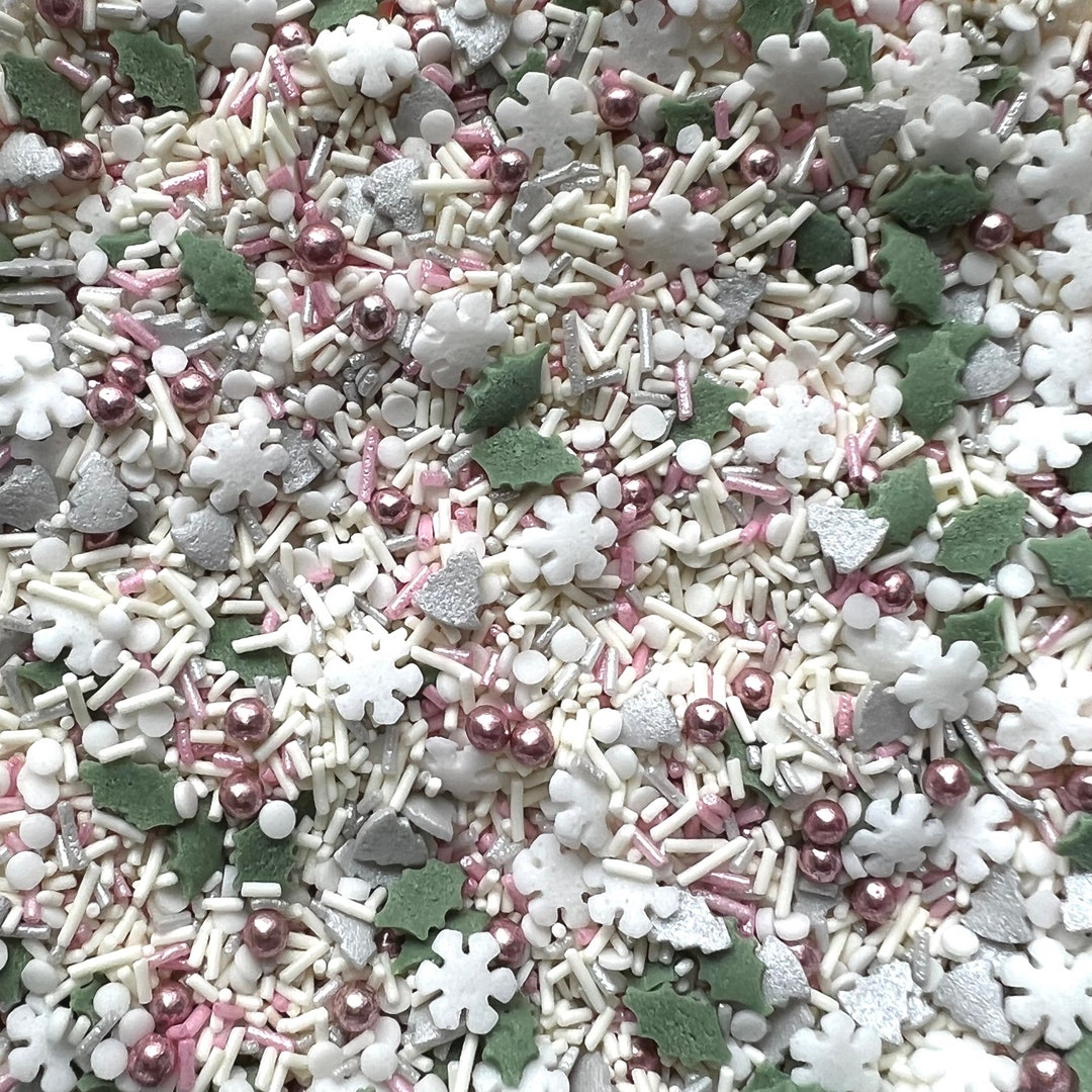 Christmas Holly Sprinkle Mix. White, Pink and Green Holiday Mix, Cake ...