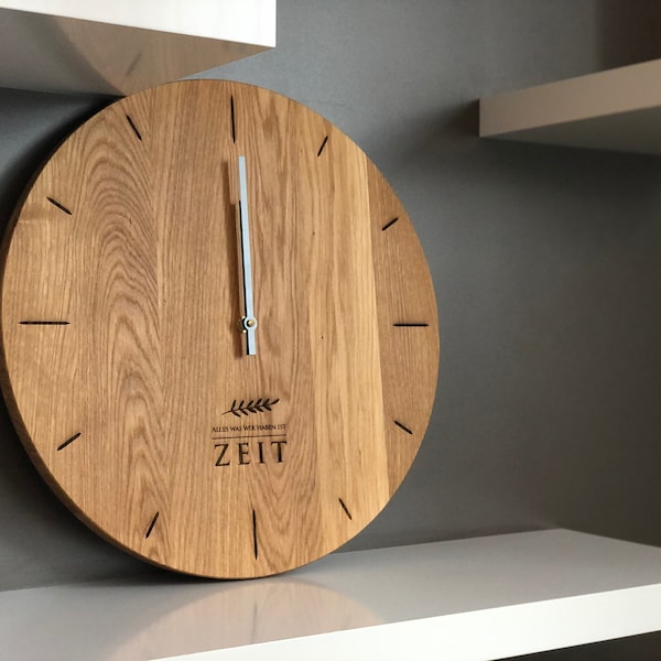 Wood Wall Clock Engraved Personalised Custom Unique Family Wedding Gift Oak