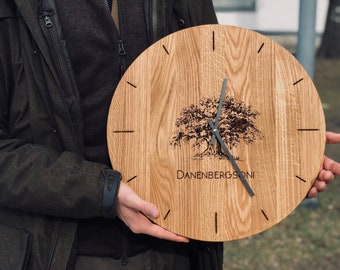 Oak Wood Wall Clock Engraved Personalised Custom Unique Family Wedding Gift