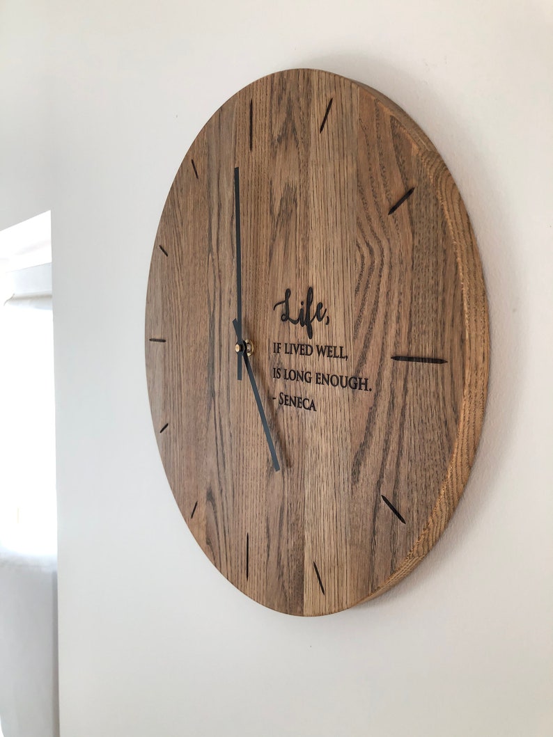 Oak Wood Wall Clock Engraved Personalised Custom Unique Family Etsy