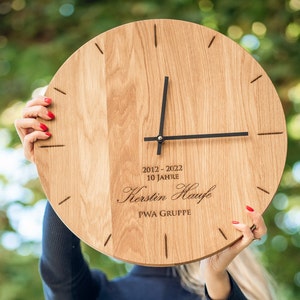 Oak Wood Wall Clock Engraved Personalised Custom Unique Family Wedding Gift image 1