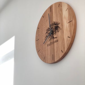 Oak Wood Wall Clock Engraved Personalised Custom Unique Family Wedding Gift image 9