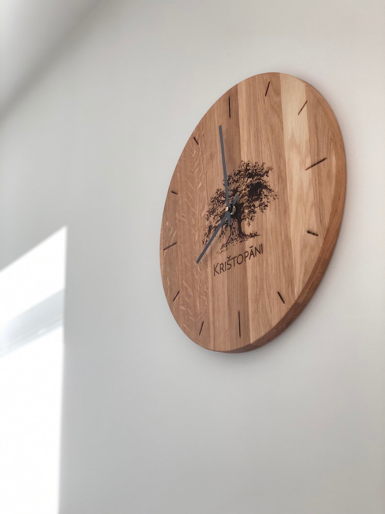 Oak Wood Wall Clock Engraved Personalised Custom Unique Family Wedding Gift image 9