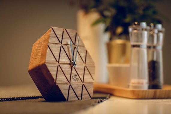 Desk Clock Modern Desk Clock Oak Desk Clock Wood Desk Etsy