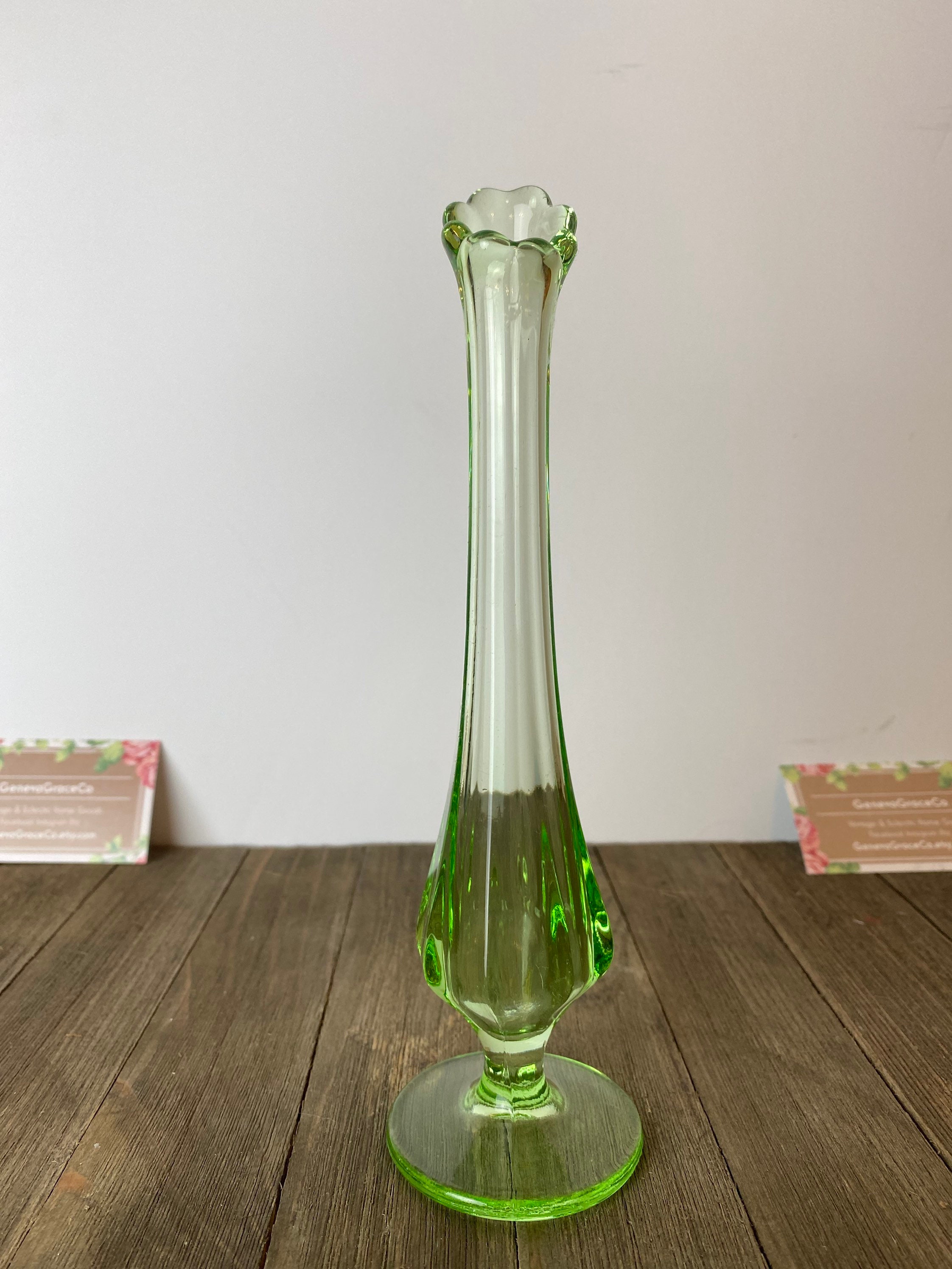 Uranium Glass Small Vase Bud Vase Green Depression Glass Etsy