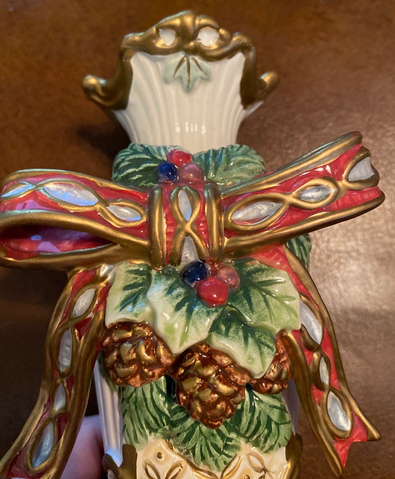 Fitz and Floyd Florentine Christmas Winter Candlestick Holder Etsy