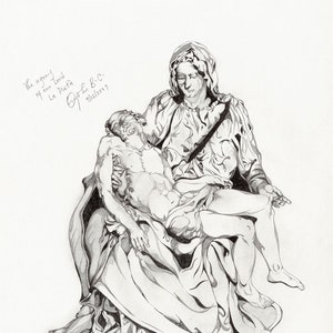 Michelangelo inspired Renaissance Art Pencil Drawing Print La Pieta image 1