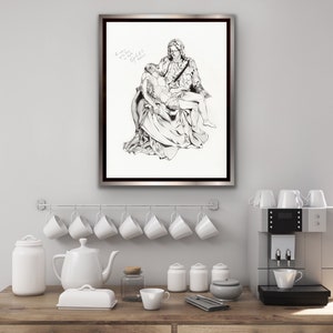 Michelangelo inspired Renaissance Art Pencil Drawing Print La Pieta image 4