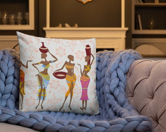 Premium throw pillow/couch cushion with printed on African cultural art design: Sisi Gorimampa Volume I