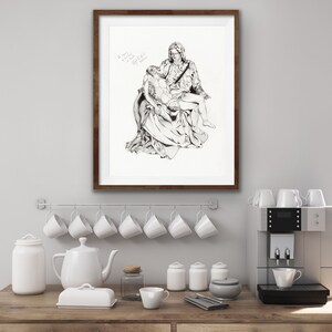 Michelangelo inspired Renaissance Art Pencil Drawing Print La Pieta image 10