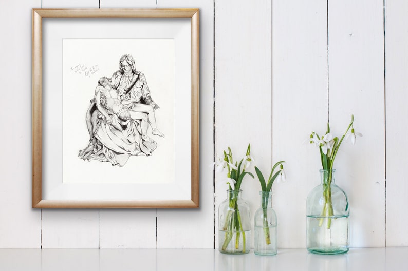 Michelangelo inspired Renaissance Art Pencil Drawing Print La Pieta image 7