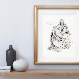 Michelangelo inspired Renaissance Art Pencil Drawing Print La Pieta image 8