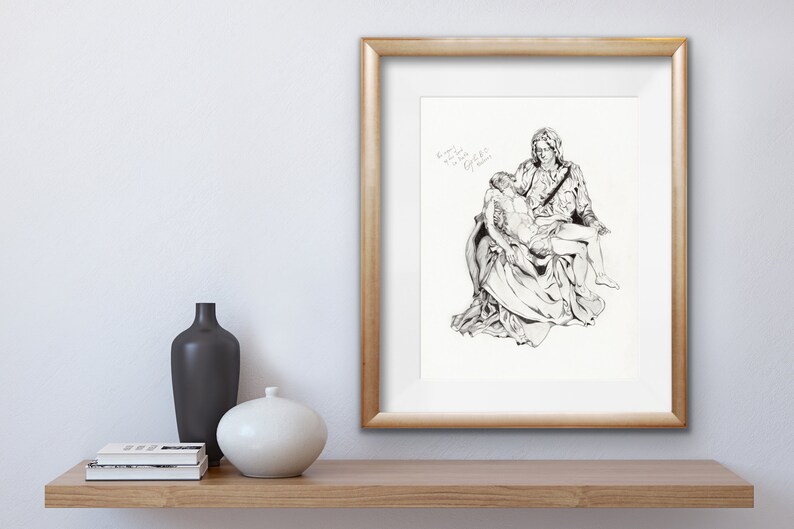 Michelangelo inspired Renaissance Art Pencil Drawing Print La Pieta image 8