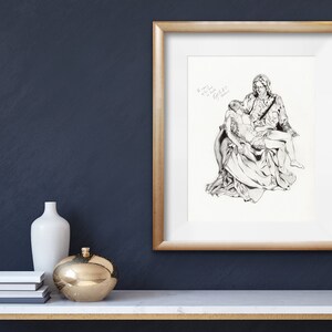 Michelangelo inspired Renaissance Art Pencil Drawing Print La Pieta image 2