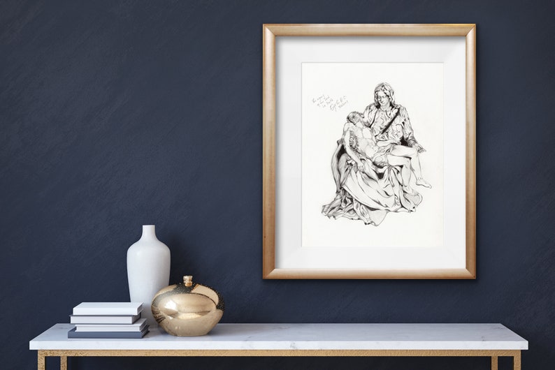 Michelangelo inspired Renaissance Art Pencil Drawing Print La Pieta image 2