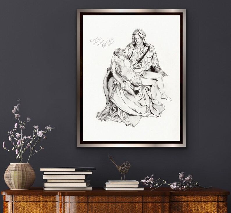 Michelangelo inspired Renaissance Art Pencil Drawing Print La Pieta image 6