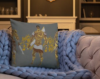 Premium throw pillow/couch cushion with printed on African cultural art design: Oga Kpata Kpata Vol I