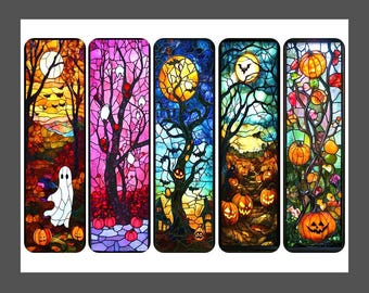 Halloween Stained Glass Bookmarks, Set of Five