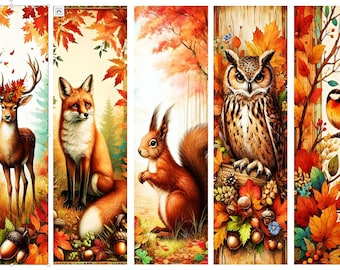 Marcadores de animales del bosque otoñal, juego de cinco