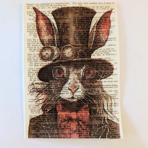 Conejo Steampunk - Impresión de página de libro, 5x7