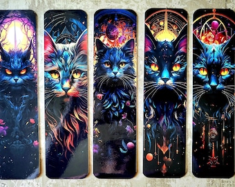 Mystical Black Cat Bookmarks, set of Five