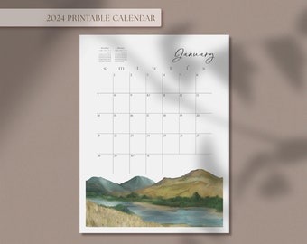 Calendario imprimible, Calendario de pared 2024, Calendario de la naturaleza,