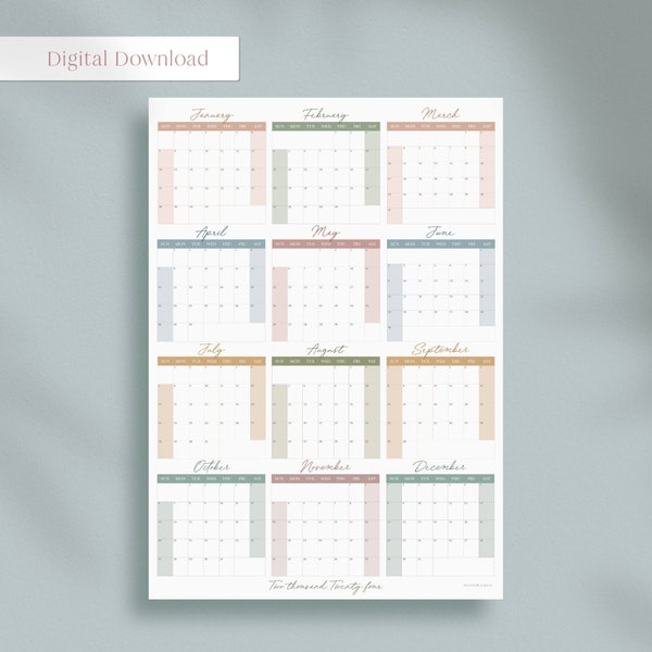 Large Printable 2024 Calendar, Full Year Wall Calendar,