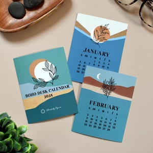 Cartes de calendrier de bureau illustrées paysage bohème 2025, cadeau attentionné pour les amoureux de la nature,