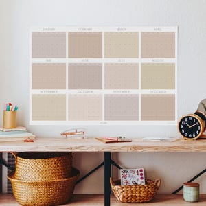 Modern Pastel 2026 Wall Planner | Large Yearly Calendar, Aesthetic Office Decor, Minimalist Family Organizer