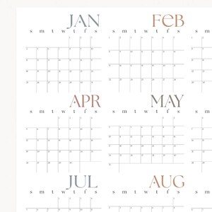 May include: A printable calendar with a simple design. The months are displayed in a grid format with the days of the week labeled at the top. The months are January, February, April, May, July, and August.