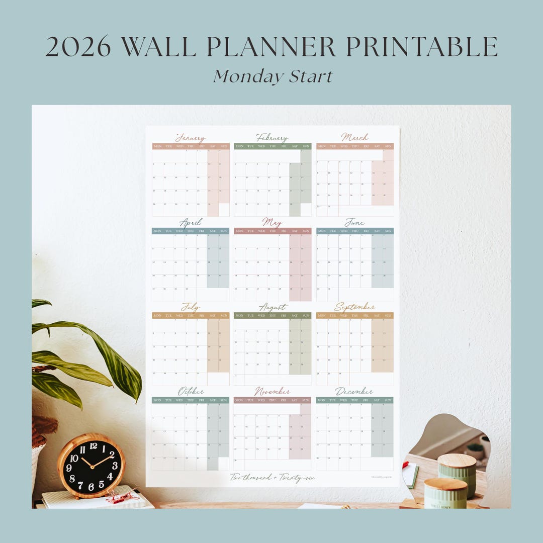 Printable 2026 Wall Calendar | Large Monday Start Planner PDF - Etsy