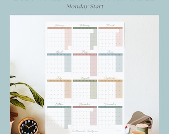 Printable 2026 Wall Calendar |  Large Monday Start Planner PDF
