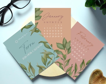 Botanical Art 2026 Monthly Calendar Cards, Pastel Office Desk Decor