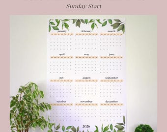2026 Botanical Wall Calendar: Large Printable PDF Planner