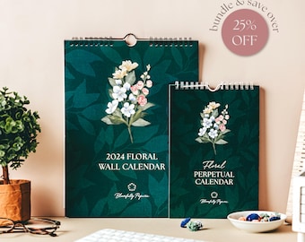 Floral Calendar Gift Set, 2024 Wall Calendar and Birthday Calendar,