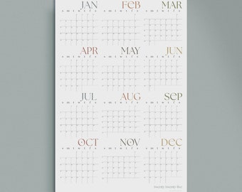 Calendario imprimible 2025, Calendario de pared grande, Calendario minimalista,