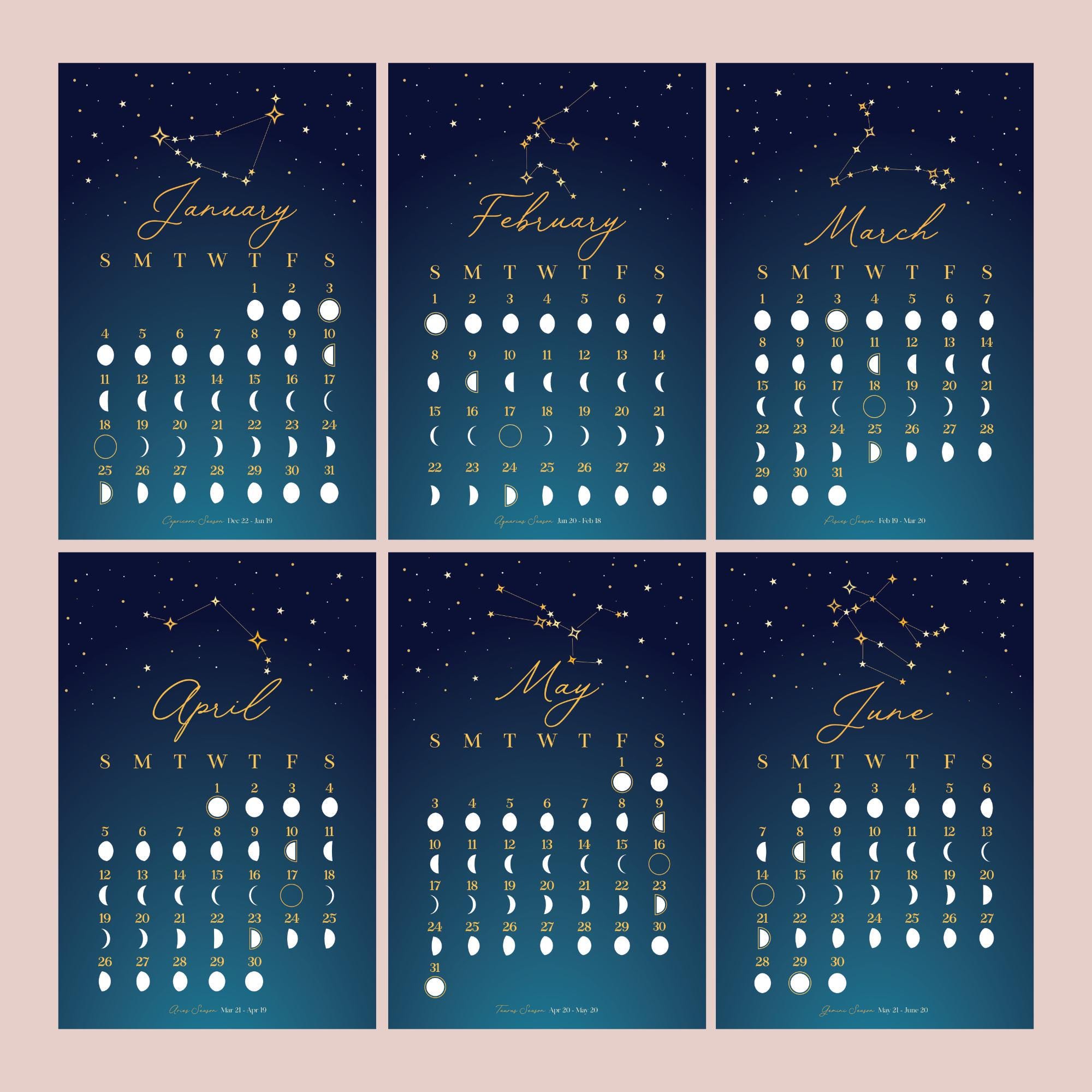 2026 Moon Calendar With Zodiac Constellations, 6x9 Spiral Calendar ...
