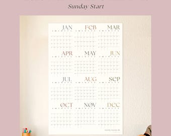 2026 Year at a Glance Wall Planner | Minimalist Calendar Digital Download, PDF