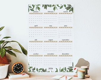 2024 Wall Calendar, Botanical Full Year Calendar, Year At A Glance,