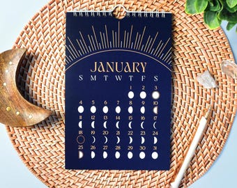 2026 Moon Calendar, Celestial Wall Art for Nature Lovers in Classic Navy Design