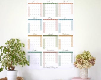 2026 Large Yearly Wall Planner | Dusty Boho Design for Home, Office & Business Organization
