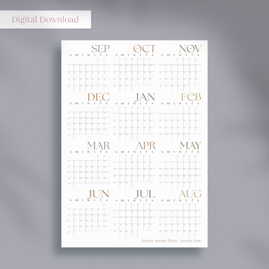 Printable Calendar 2023 2024 Midyear Wall Calendar Student Etsy