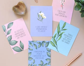 Printable Mindfulness Affirmation Cards & Self Care Journal for Anxiety Relief and Emotional Support
