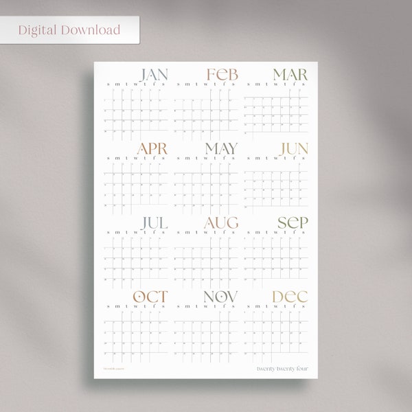 2024 Printable Calendar, Minimalist Wall Planner, Wall Calendar 2024,