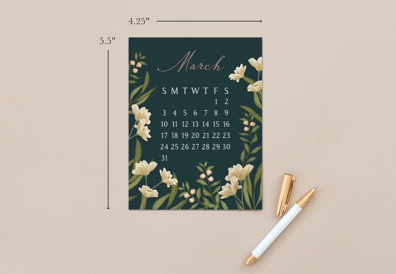 Tarjetas de recarga del calendario 2024, decoración de escritorio floral, imagen 2
