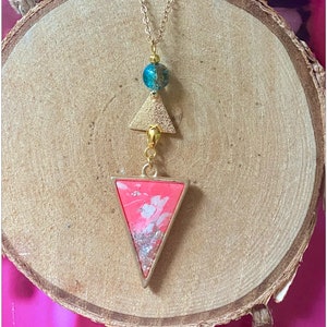 Gold-plated pink and white triangle pendant