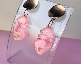 Pink and gold face earrings