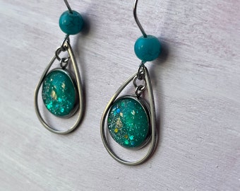 Earrings drops turquoise resin